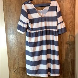 Denim and white strip Bell sleeve dress